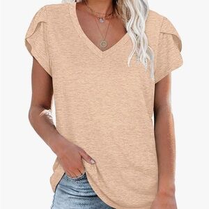 Casual Beige V-Neck Women's Top